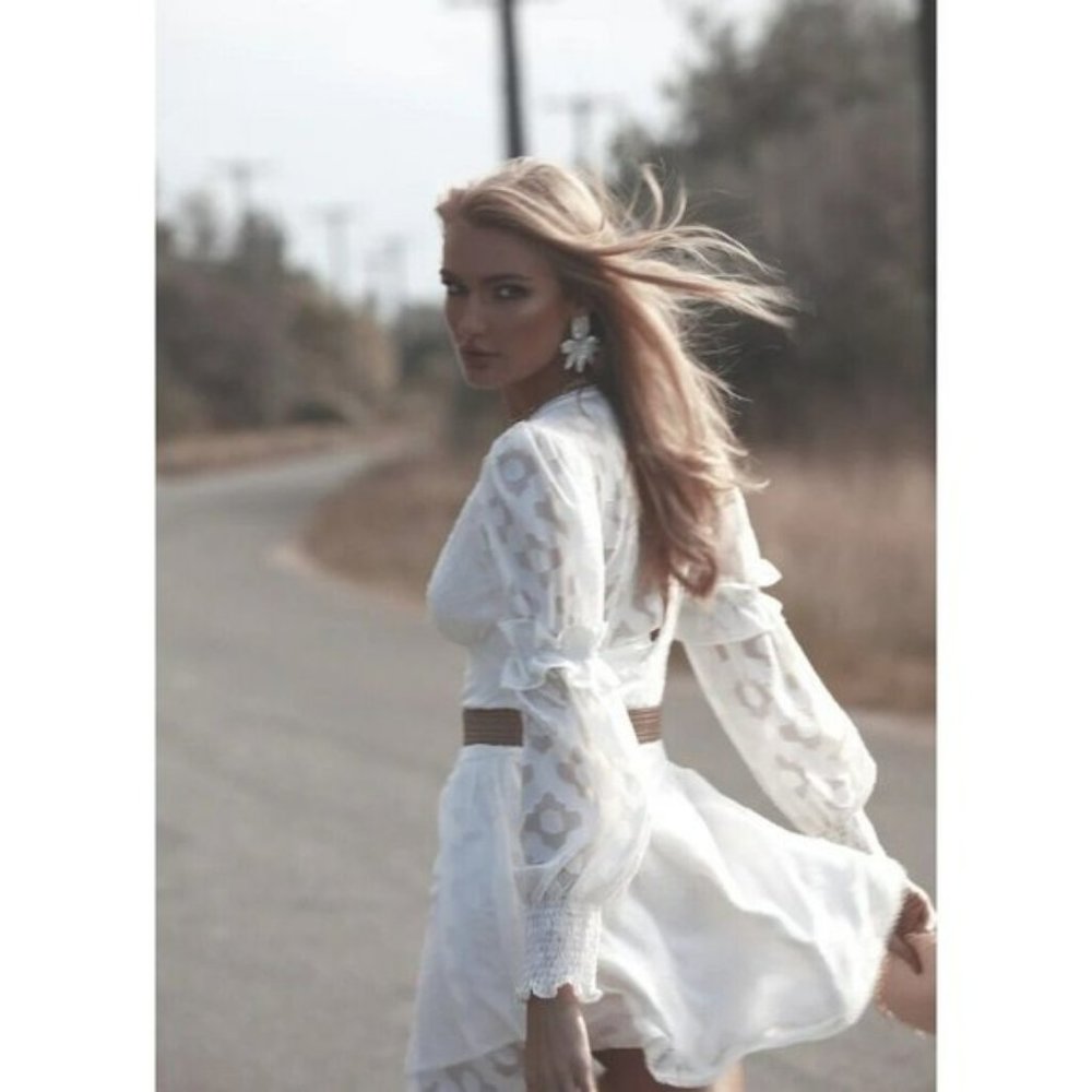 Pduch Glshoe Dress whiteboho ruffle long sleeve fit  &  flare